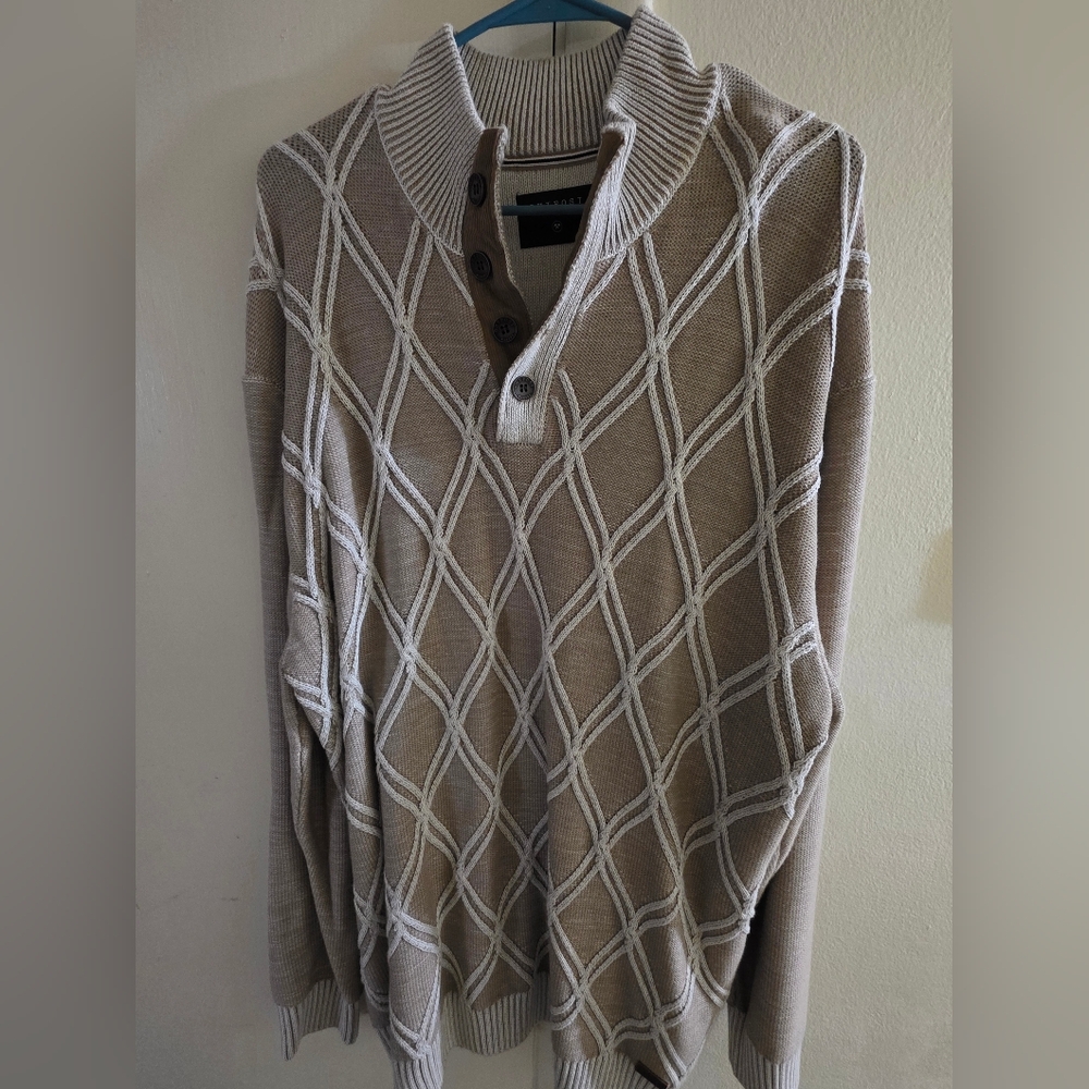 Men's Beige Sweater with White Accents